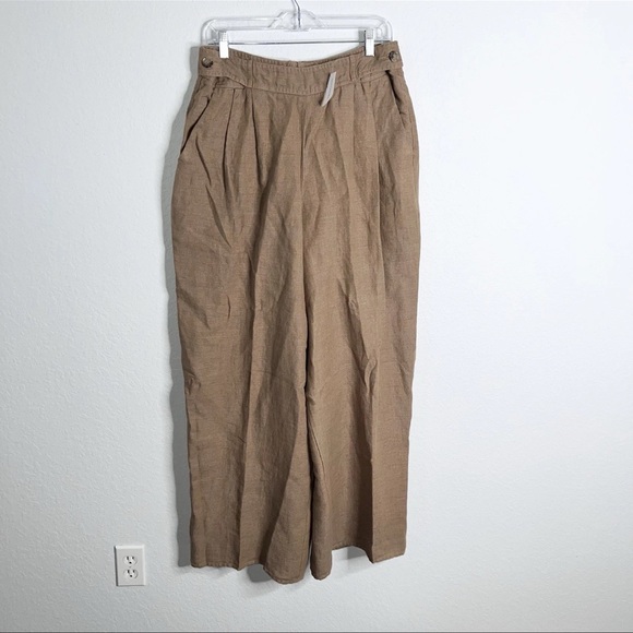 Banana Republic Minna Wide Leg Pants Womens 14 100% Linen Tan Brown T - Picture 2 of 10